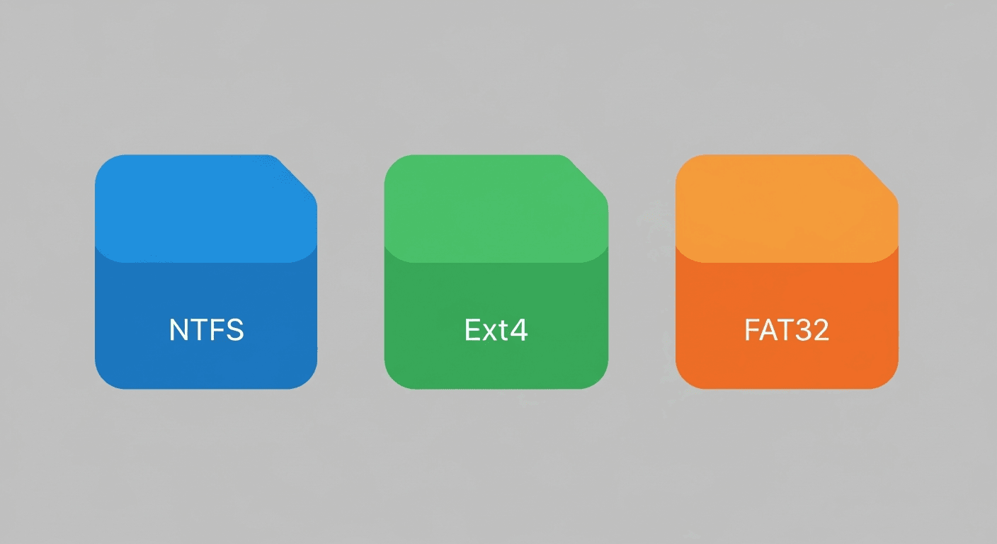 Comparaison visuelle FAT32 NTFS exFAT pour disque dur externe