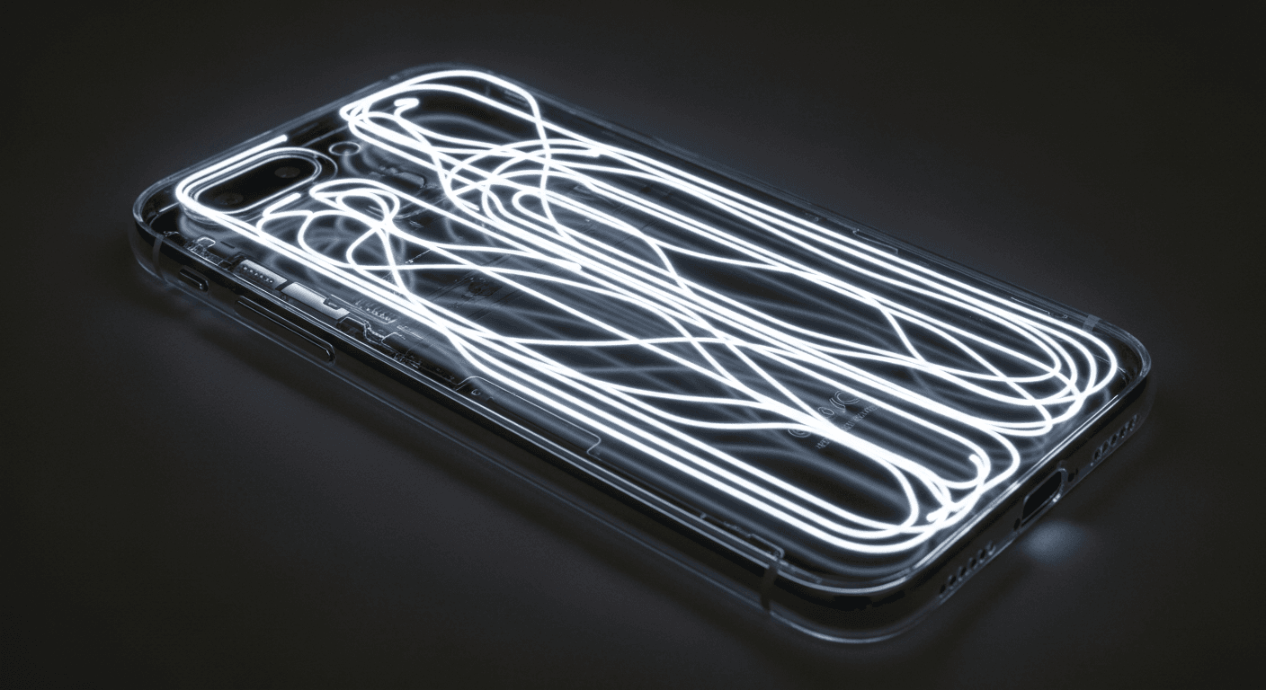 Nothing Phone 3a vu de dos avec l'interface Glyph allumée