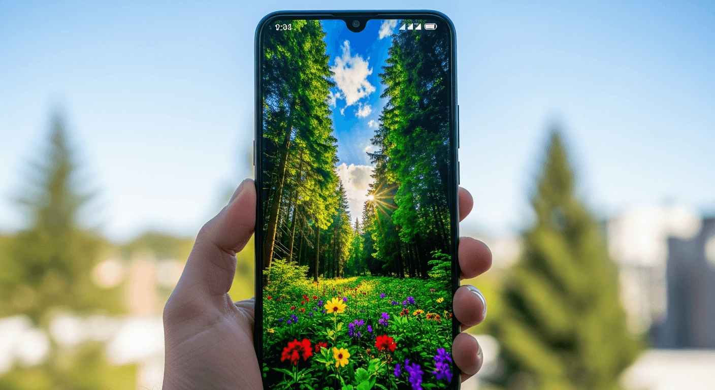 Écran AMOLED Redmi Note 14 Pro allumé sous la lumière du jour